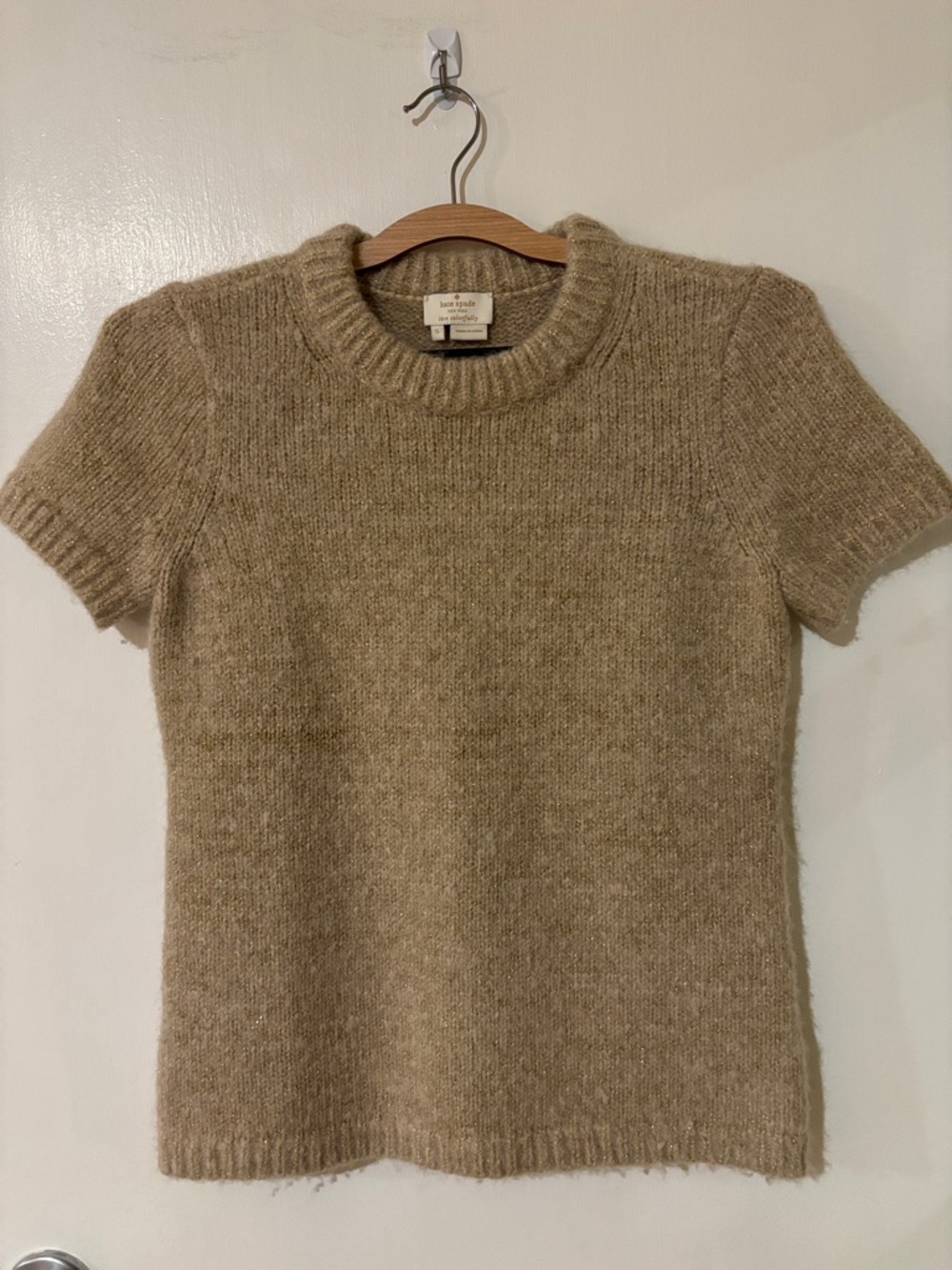 kate spade Short-Sleeve Crewneck Sweater in Beige-Tan